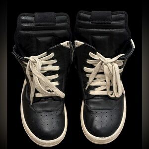 Rick Owens Black and creme Zippered Leather Shoes